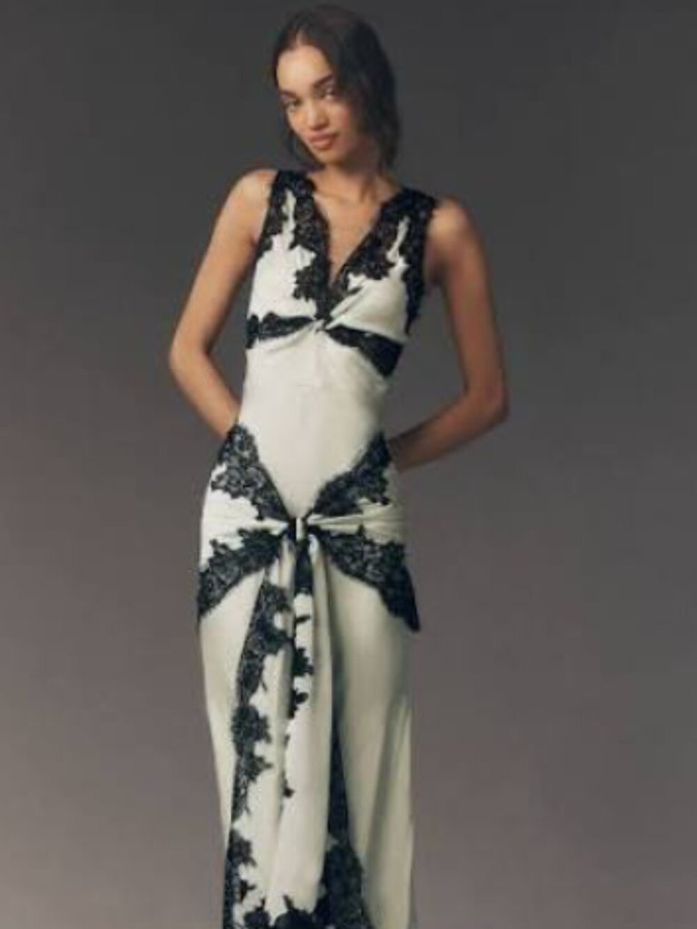 BHLDN Ella Waisted Scarf Lace Satin Slip Dress